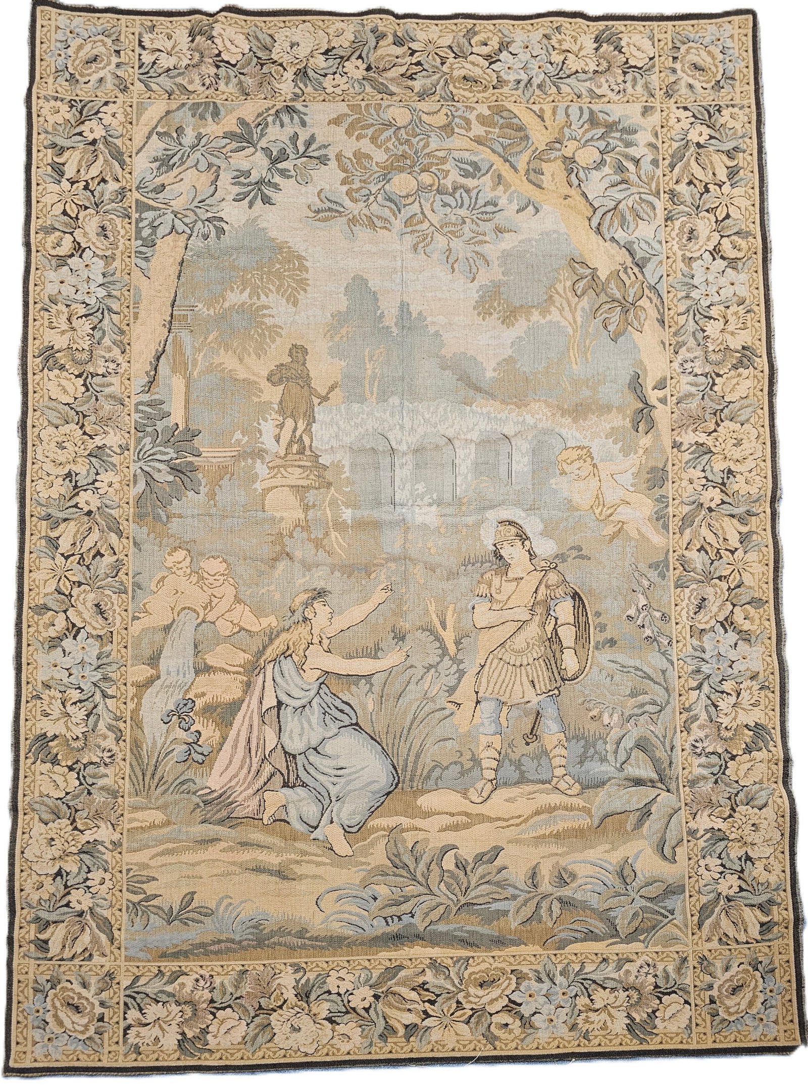 Neo Classical Roman Verdure Garden Cherub Tapestry with Ornate Rose Floral Border (1 of 7)