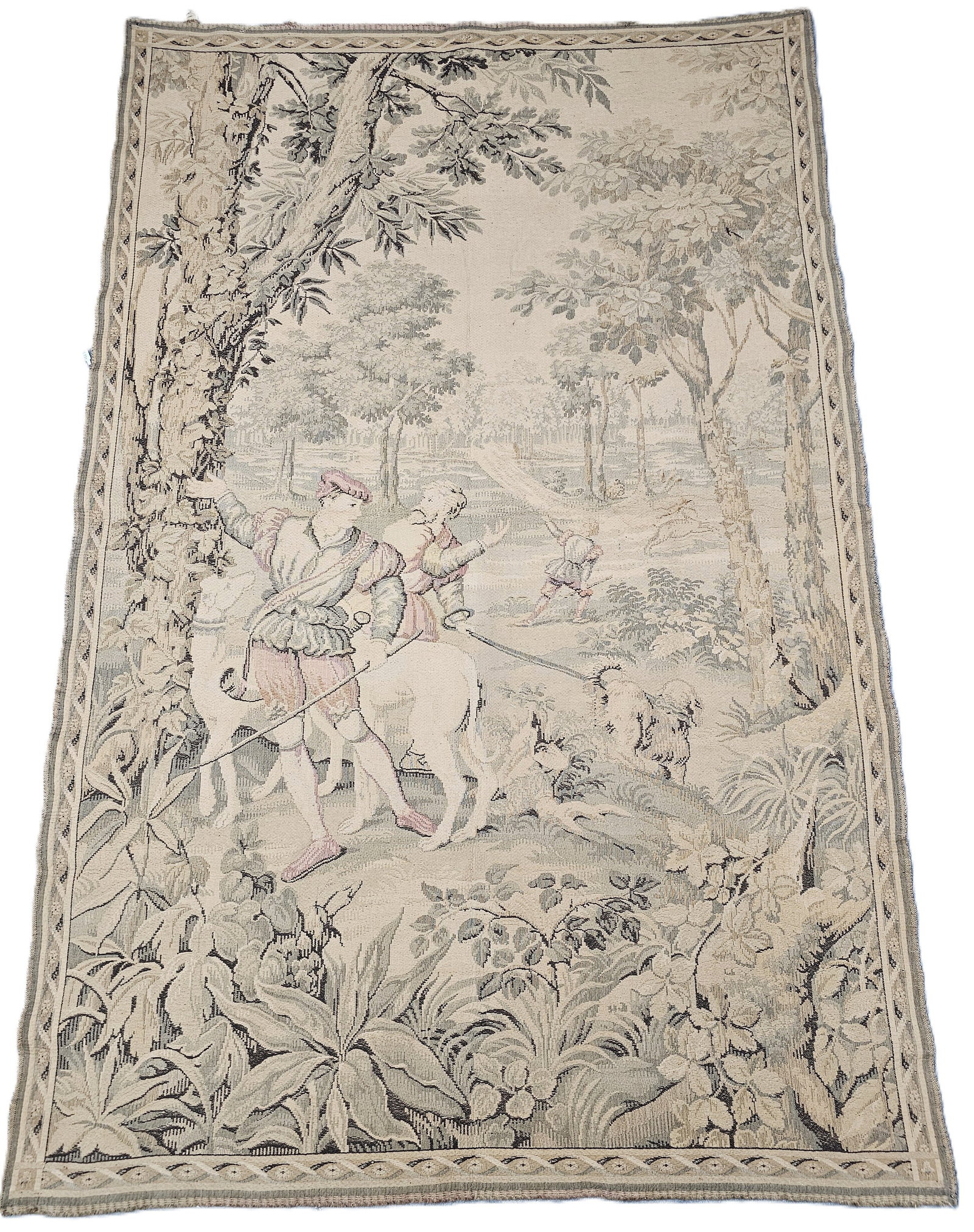 European Hunt Wilderness Scene Antique Multi Color Early Jacquard Tapestry (1 of 8)