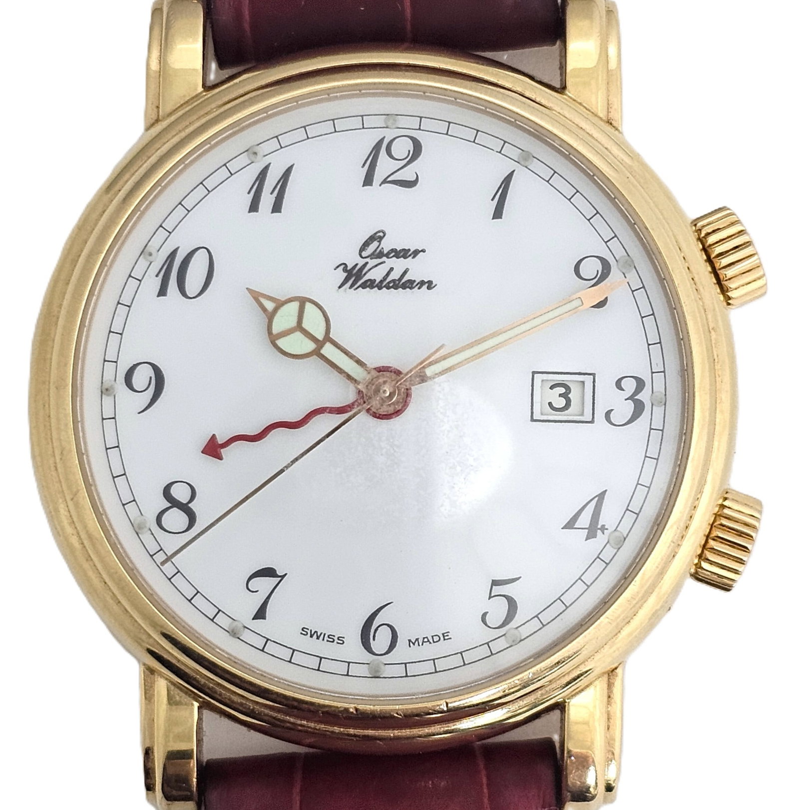 Wonderful 18 K Yellow Gold Oscar Walden Loud Buzzing Alarm Wrist Watch (1 of 8)