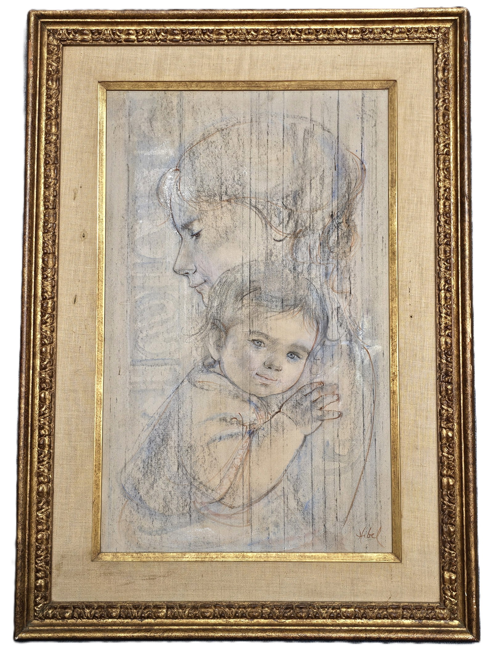 Edna Hibel 28x22 Original Oil Panel Painting Signed Baby and Mother Portrait 22x13.5 One of Seven (1 of 7)
