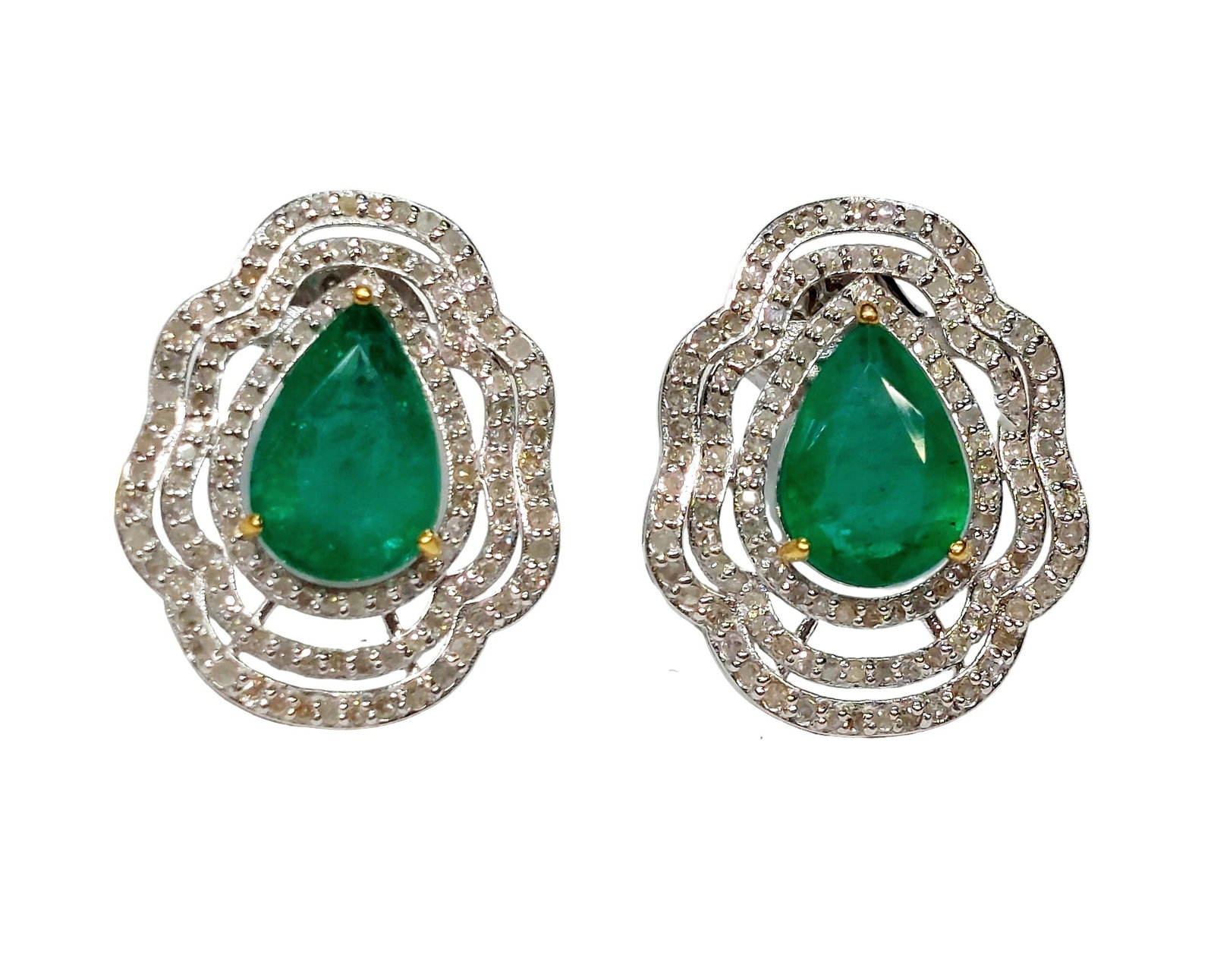 5.05ctw Pear Cut Natural Emerald 1.15ctw Genuine Diamond Elegant Sterling Silver Earrings w/ (1 of 8)