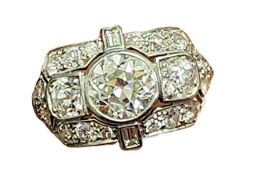 Art Deco 2.10ct Center Flanked By 2 Approx .42ct Each Side Stones And An Additional 1.5ctw Of Ultra: HFA DT72924 Described By: Rachel NEEDD Title: Art Deco 2.10ct Center Flanked By 2 Approx .42ct Each Side Stones And An Additional 1.5ctw Of Ultra White Clean Diamonds Antique Platinum Numbered Filigre