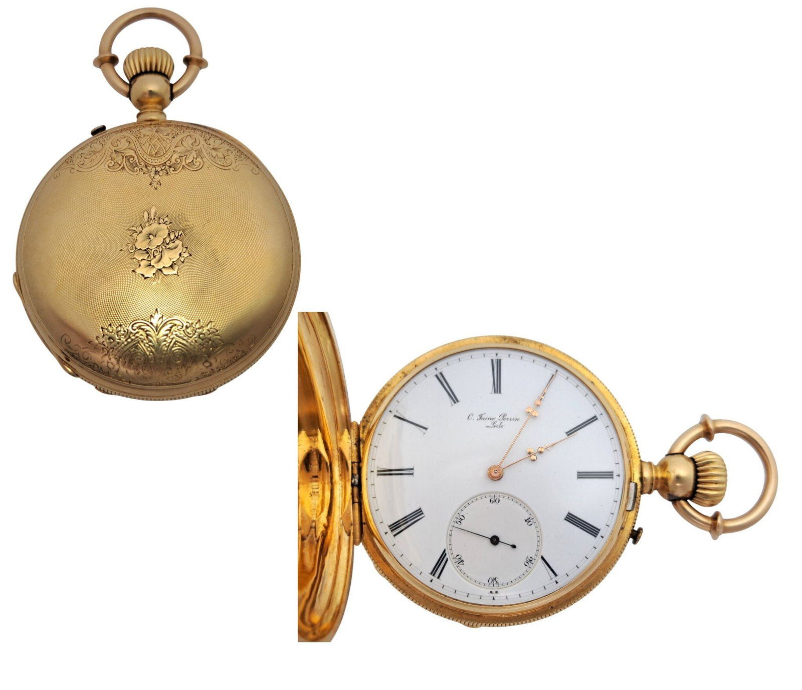 C. Faivre Perrin Chronometer and Watch Maker Locle Heavy 18k Gold Hunter Pocket Watch w Box Papers (1 of 14)