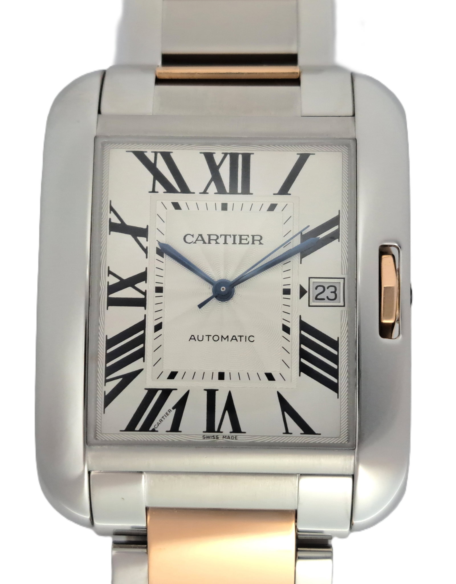 Large Cartier Tank Anglaise 18k Rose Gold Stainless Steel Mens Automatic Wrist Watch w Pouch: HFA DT72981 Described By: Mike NREDD Title: Large Cartier Tank Anglaise 18k Rose Gold Stainless Steel Mens Automatic Wrist Watch w Pouch Description: Beautiful timepiec