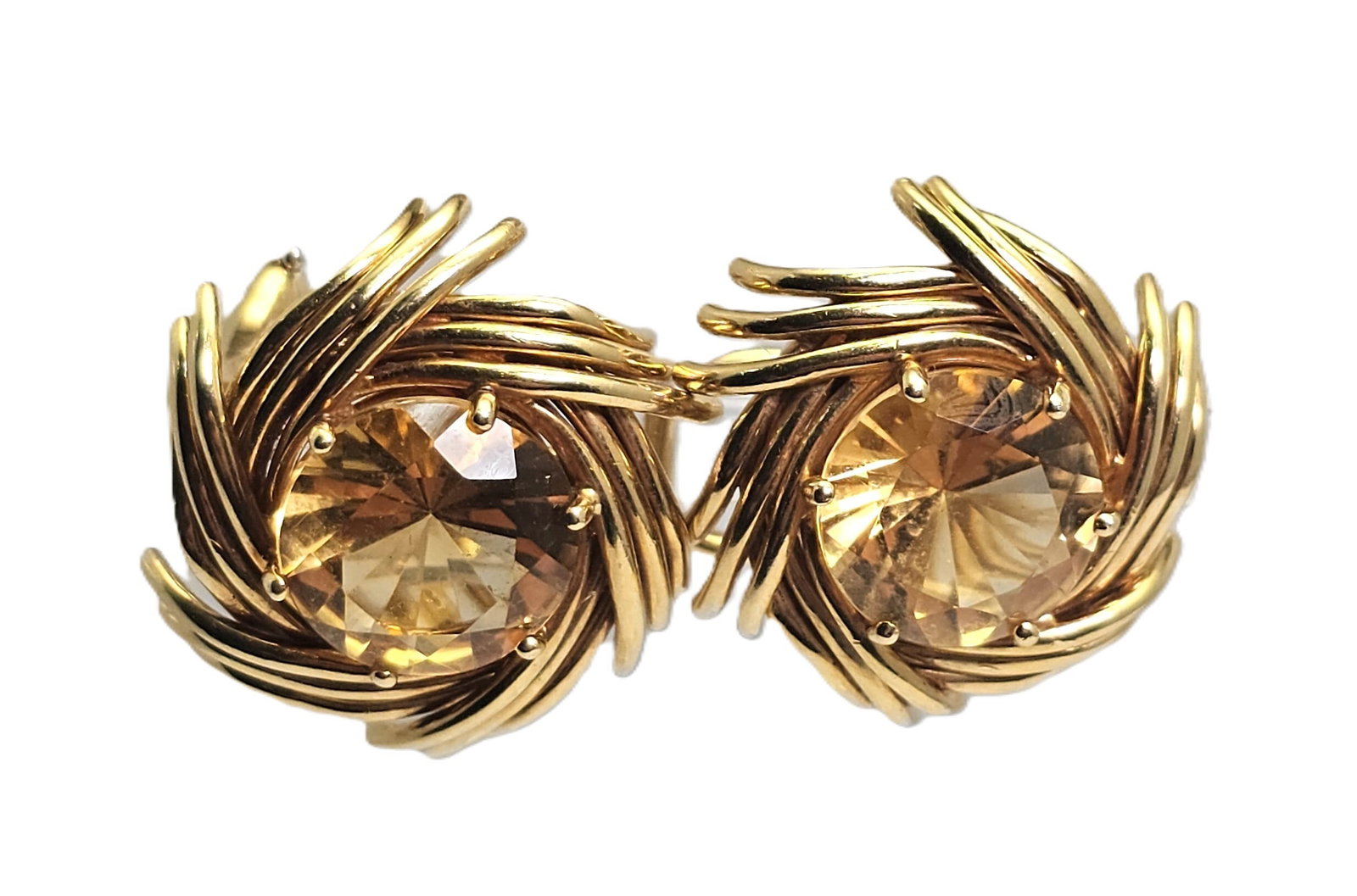 Gorgeous Tiffany Co Schlumberger 18k Yellow Gold Citrine Mid Century Earrings: HFA DT72965 Described By: August R NOTDD Title: Gorgeous Tiffany Co Schlumberger 18k Yellow Gold Citrine Mid Century Earrings Description: Gorgeous Tiffany Co Schlumber