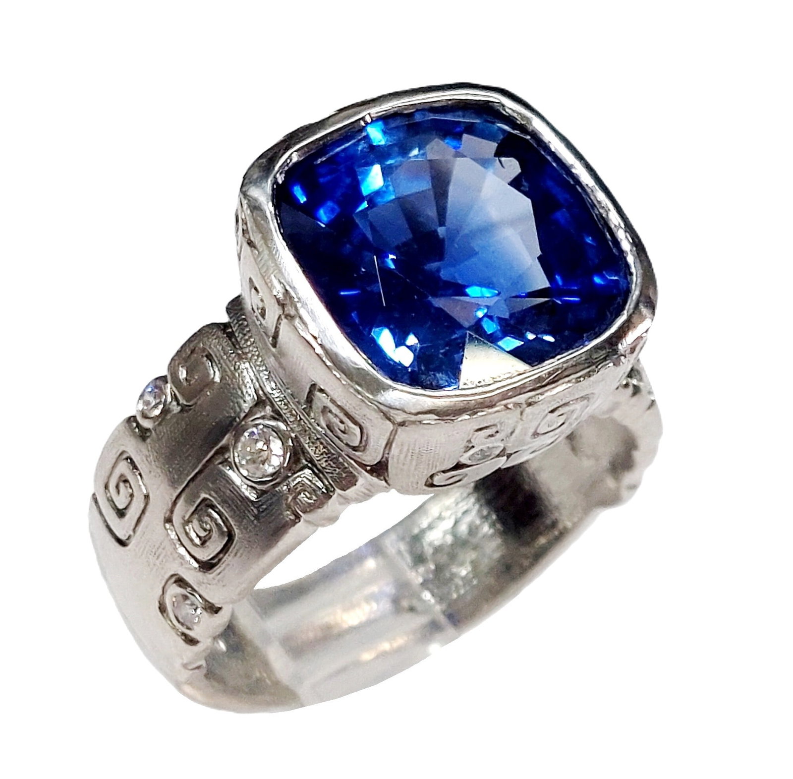Alex Sepkus Approx 5.90ct GIA Spectacular Blue Natural Sapphire Platinum Diamond Ring: HFA DT72638 Described By: Chris AJP GIA NCDDD Title: Alex Sepkus Approx 5.90ct GIA Spectacular Blue Natural Sapphire Platinum Diamond Ring Description: A stunningly beautiful designer ring featuring a