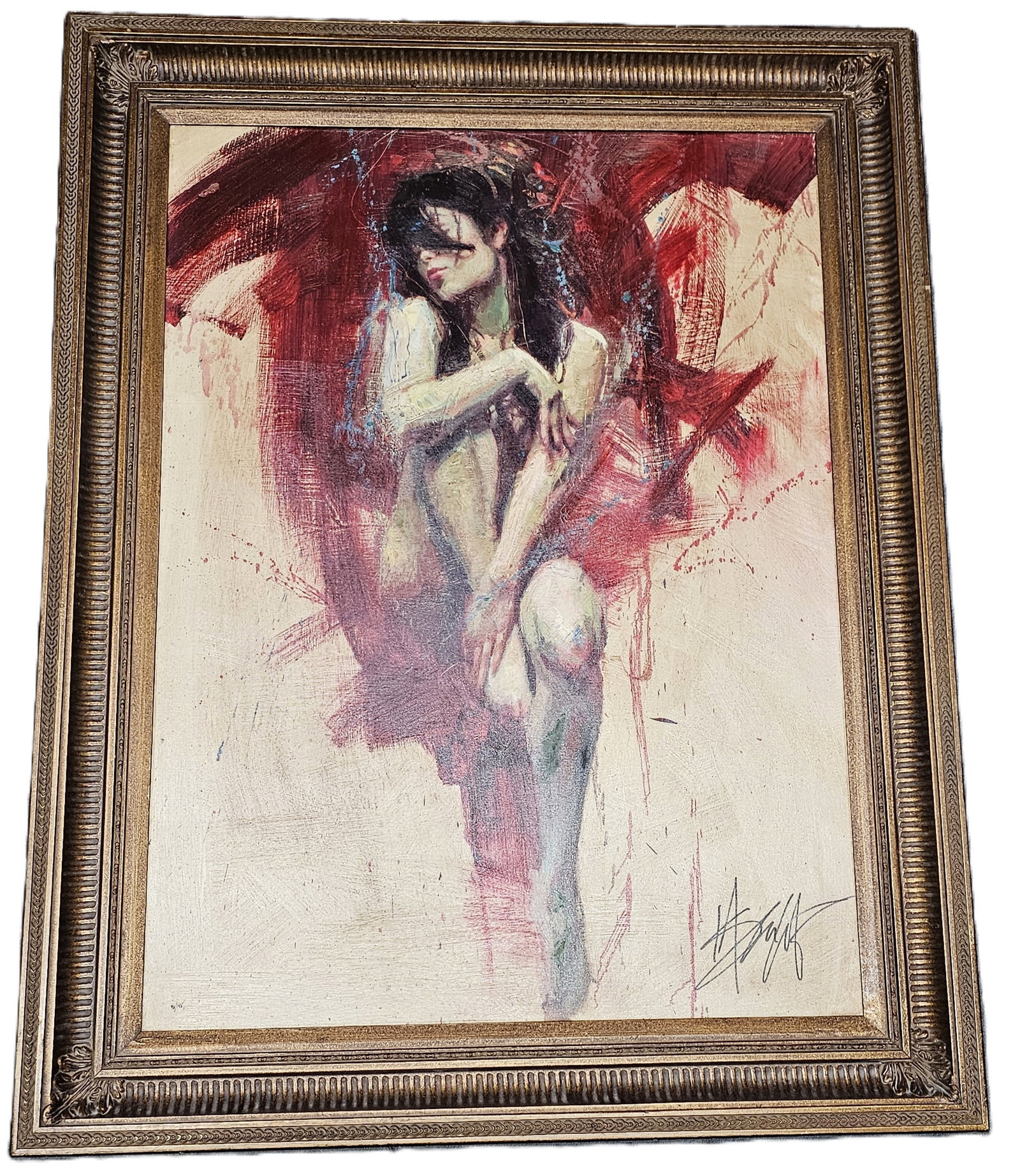 Awesome Large Sitting Nude Series Expressionist 38x49 Framed Henry Asencio Oil Embellished Print on: HFA DT73029 Described By: Adams NFDDD Title: Awesome Large Sitting Nude Series Expressionist 38x49 Framed Henry Asencio Oil Embellished Print on Canvas Description: Awe