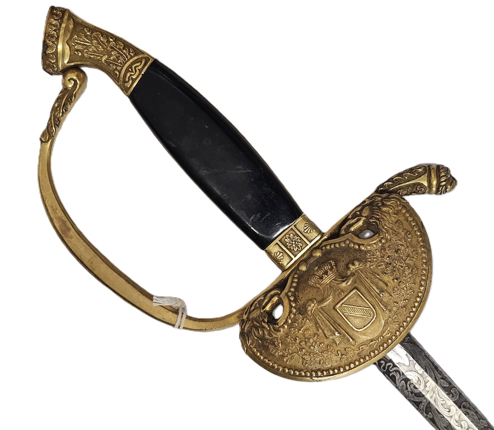 Kingdom of Baden Crest Gold Gilt Mother of Pearl Inlay Ornate Embellished Court Blade No Scabbard: CNX 0496 1772 Described By: Adams ND Title: Kingdom of Baden Crest Gold Gilt Mother of Pearl Inlay Ornate Embellished Court Blade No Scabbard Description: Kingdom of Ba