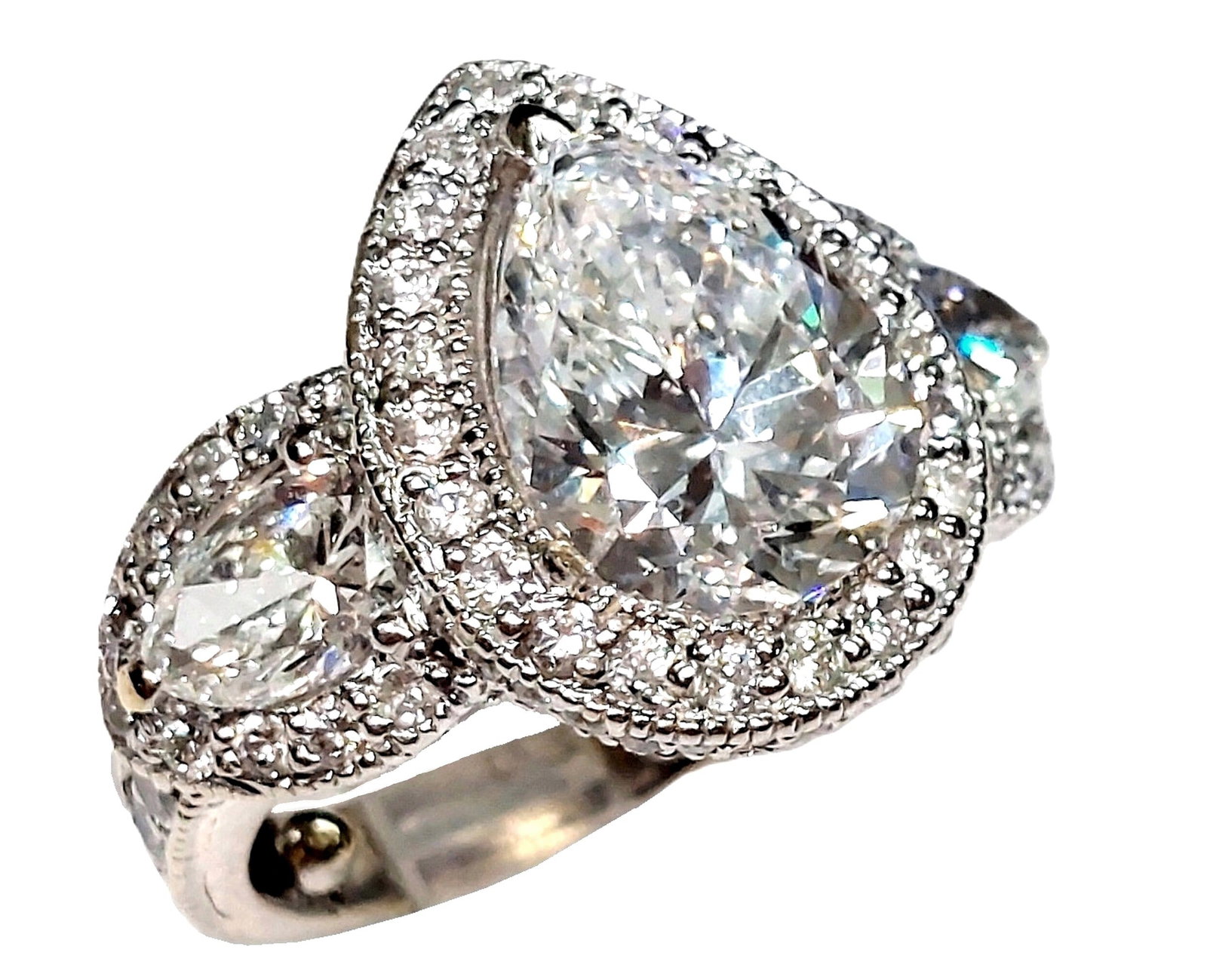 Approx 5ctw Pear Shape Diamond 14k White Gold Ring w/ 3.88ct GIA E Color Center Approx. 6ctw Stunner (1 of 9)