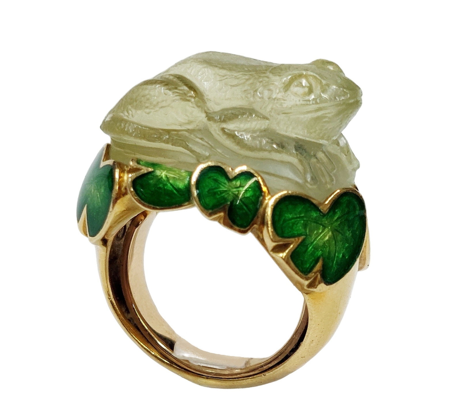 Stephen Webster Iconic Frog on Lily Pad 18k Gold Green Enamel Statement Ring: HFA DT70362 Described By: Chris AJP GIA NREDD Title: Stephen Webster Iconic Frog on Lily Pad 18k Gold Green Enamel Statement Ring Description: A very beautifully execut