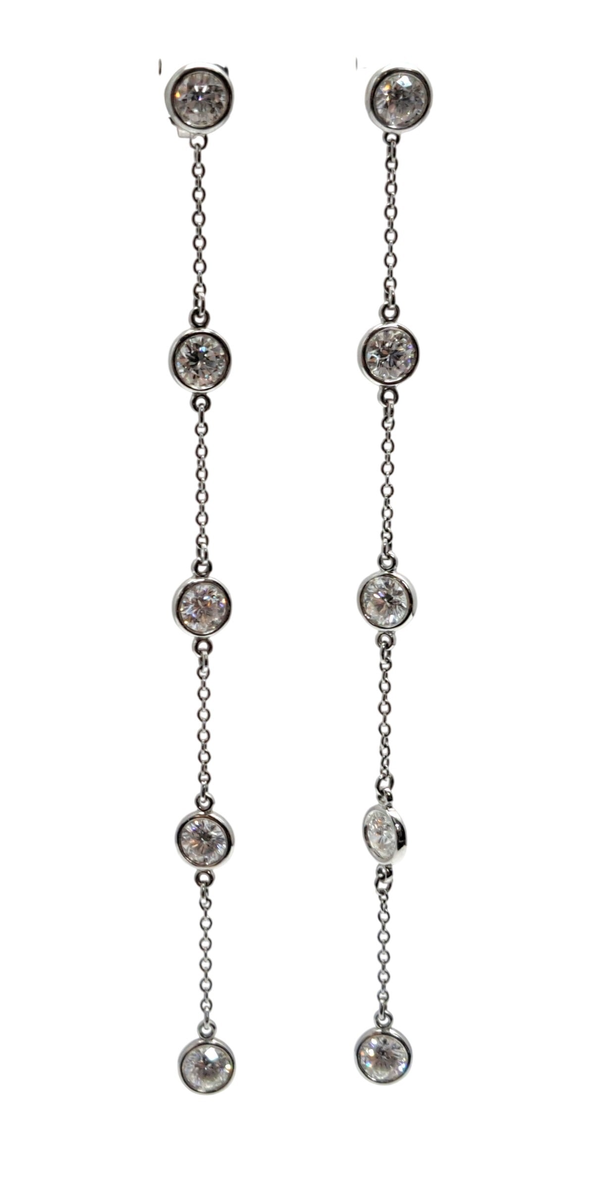 Tiffany & Co. Elsa Peretti Diamonds by the Yard Platinum Long Dangle Earrings w Papers & Pouch: HFA DT73098 Described By: Mike NGEDD Title: Tiffany & Co. Elsa Peretti Diamonds by the Yard Platinum Long Dangle Earrings w Papers & Pouch Description: Lovely e