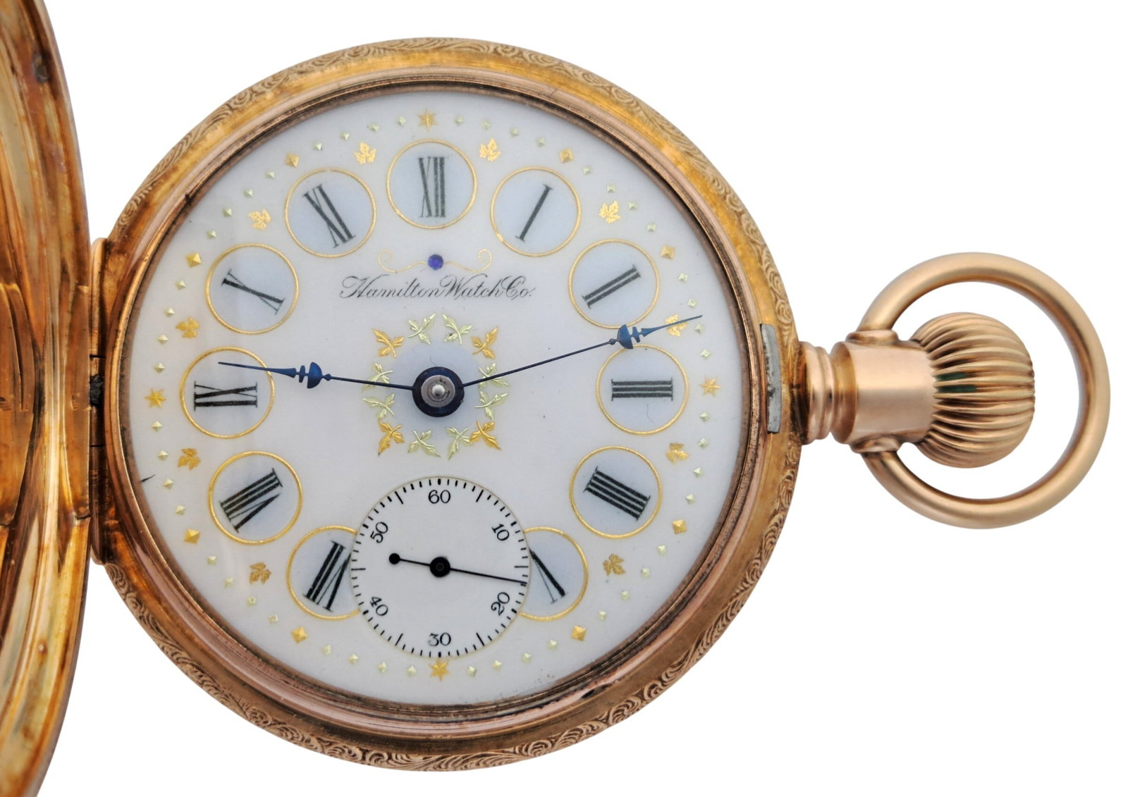 Rare Large 14k Gold Hamilton Fancy Dial Grade 935 Hunter Pocket Watch w Box: HFA DT73030 Described By: Mike NRYDD Title: Rare Large 14k Gold Hamilton Fancy Dial Grade 935 Hunter Pocket Watch w Box Description: Why is this rare?? only 4000 of the