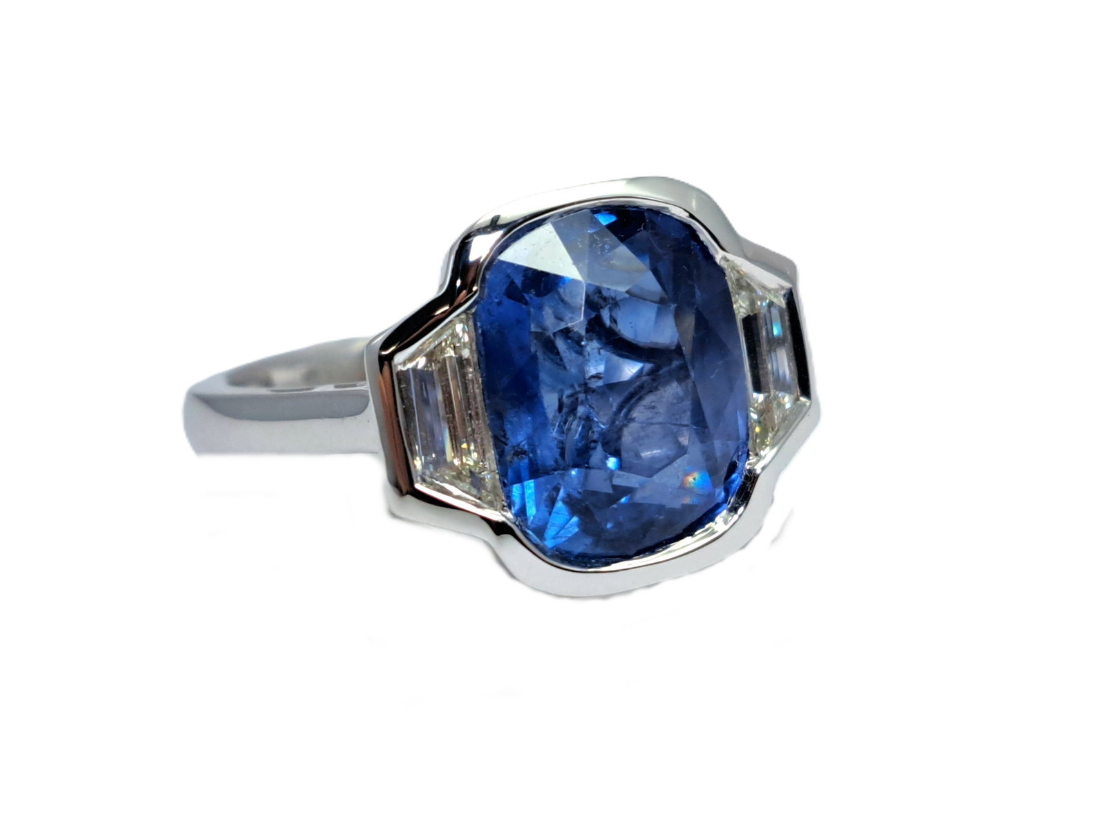 Vintage Oscar Friedman Platinum 6.94ct Natural Sapphire .44ct Baguette Diamond Ring w GIA Report &: CNX 0501 1804 Described By: Mike ND Title: Vintage Oscar Friedman Platinum 6.94ct Natural Sapphire .44ct Baguette Diamond Ring w GIA Report & Appraisal Description:
