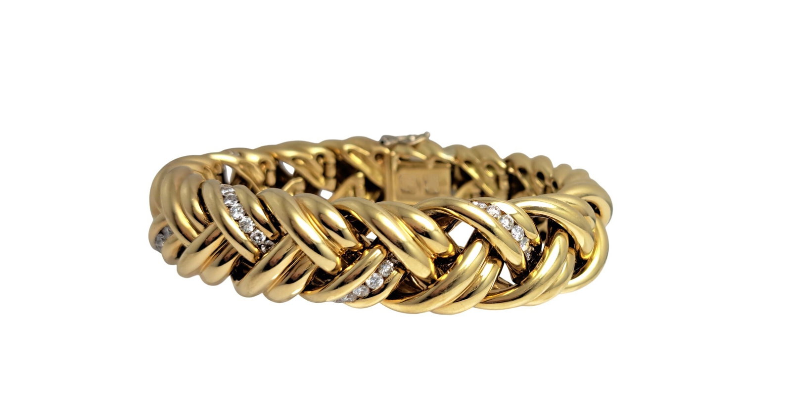 Scarce Albert Gilbert Hallmarked 18k Gold Diamond Freeform Heavy Modernist Style Bracelet (1 of 8)