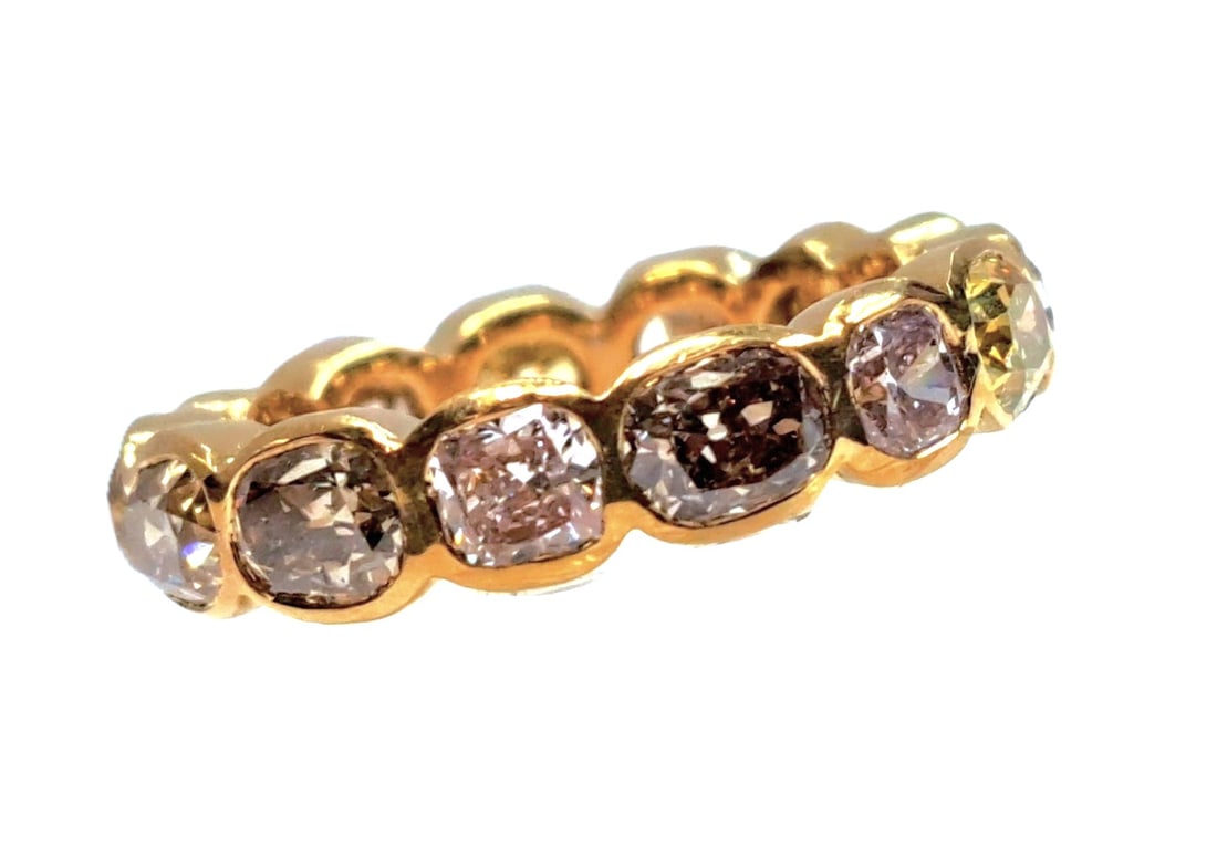 Stunning 4.26ctw GIA Natural Fancy Colored Diamond 18k Gold Eternity Band Ring: CNX 0483 1700 Described By: Mike ND Title: Stunning 4.26ctw GIA Natural Fancy Colored Diamond 18k Gold Eternity Band Ring Description: Incredible piece! Each Diamond co