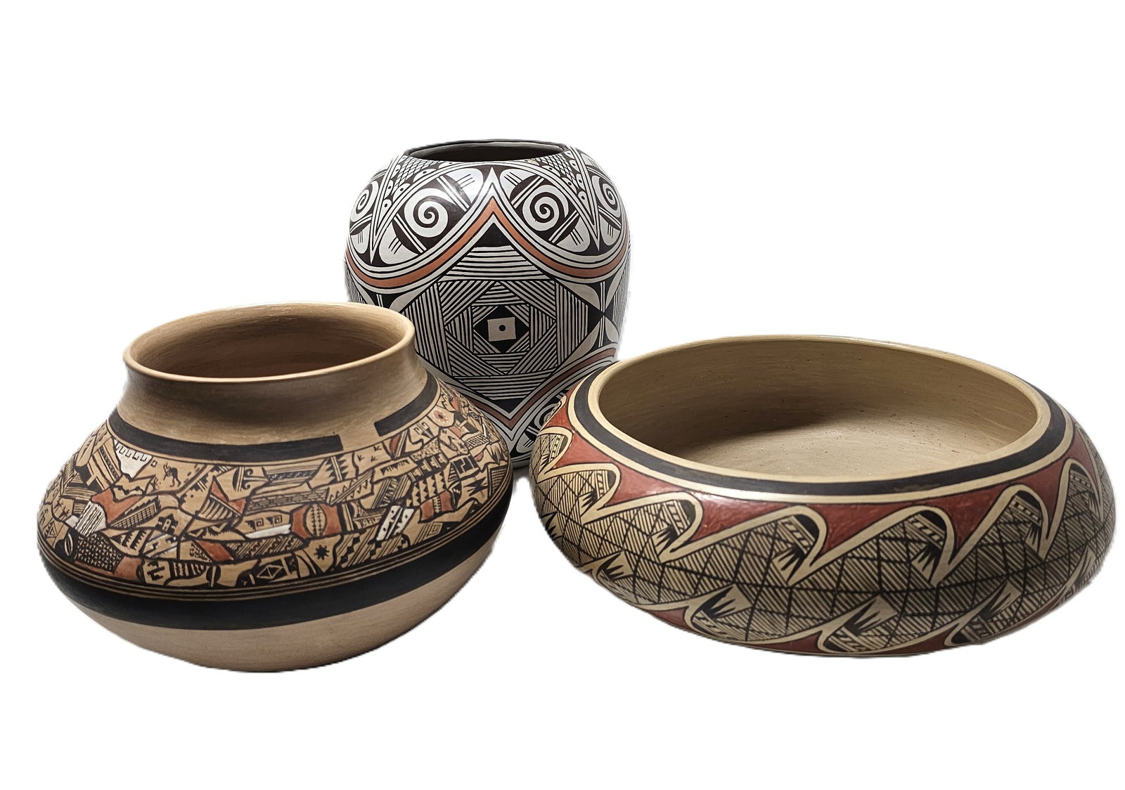 Lot of Three Large Hopi Olla Bowls or Vases Son of Helen Naha Dextra & Nempeyo Signed (1 of 10)