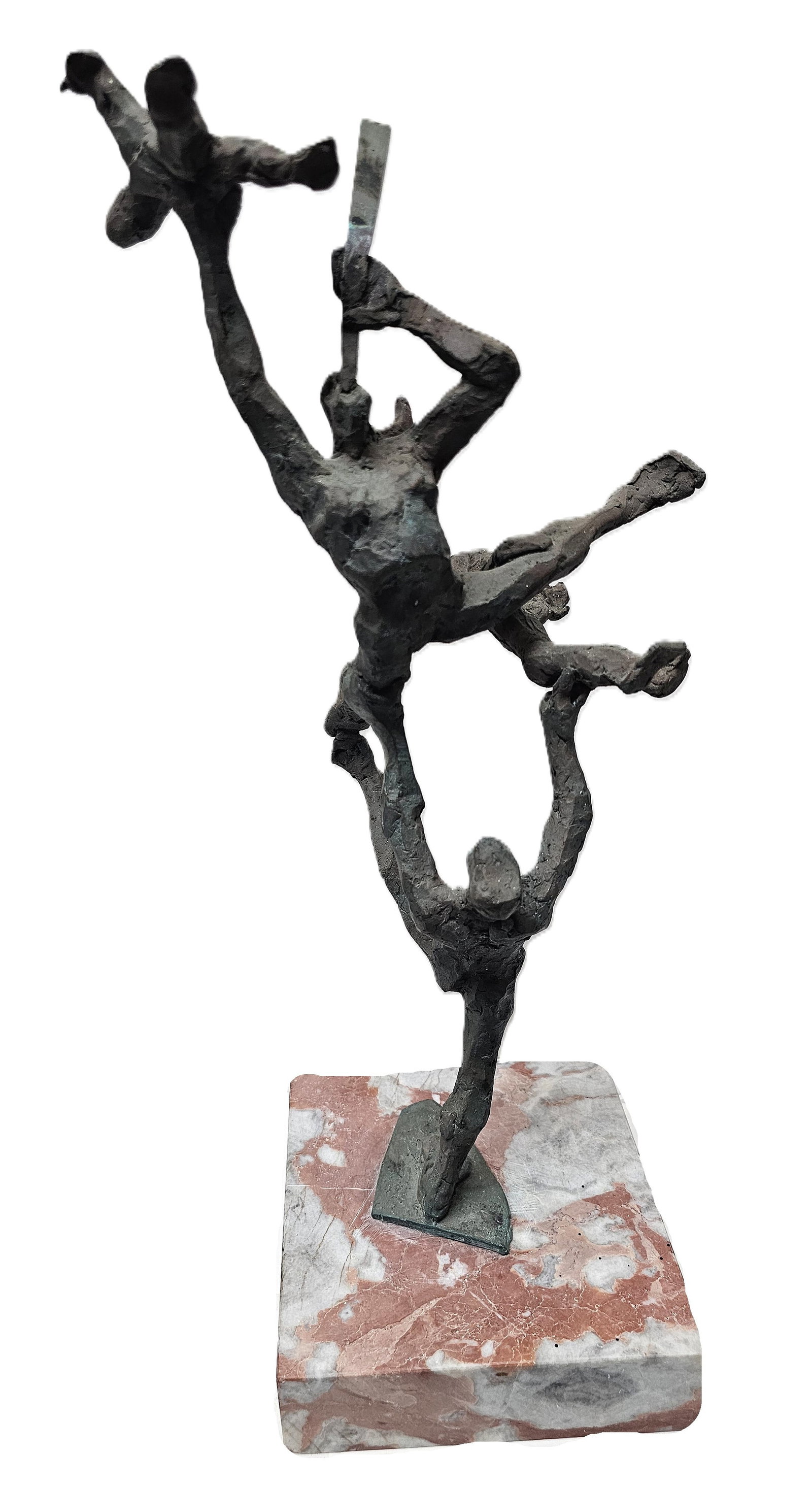 Signed Mordernist Brutalist Bronze Family Shofar Statue Sculpture Figures 18x7 Inches Incl Marble: Described By: Adams NRDD Title: Signed Mordernist Brutalist Bronze Family Shofar Statue Sculpture Figures 18x7 Inches Incl Marble Plinth Base Description: Signed Mordernist B