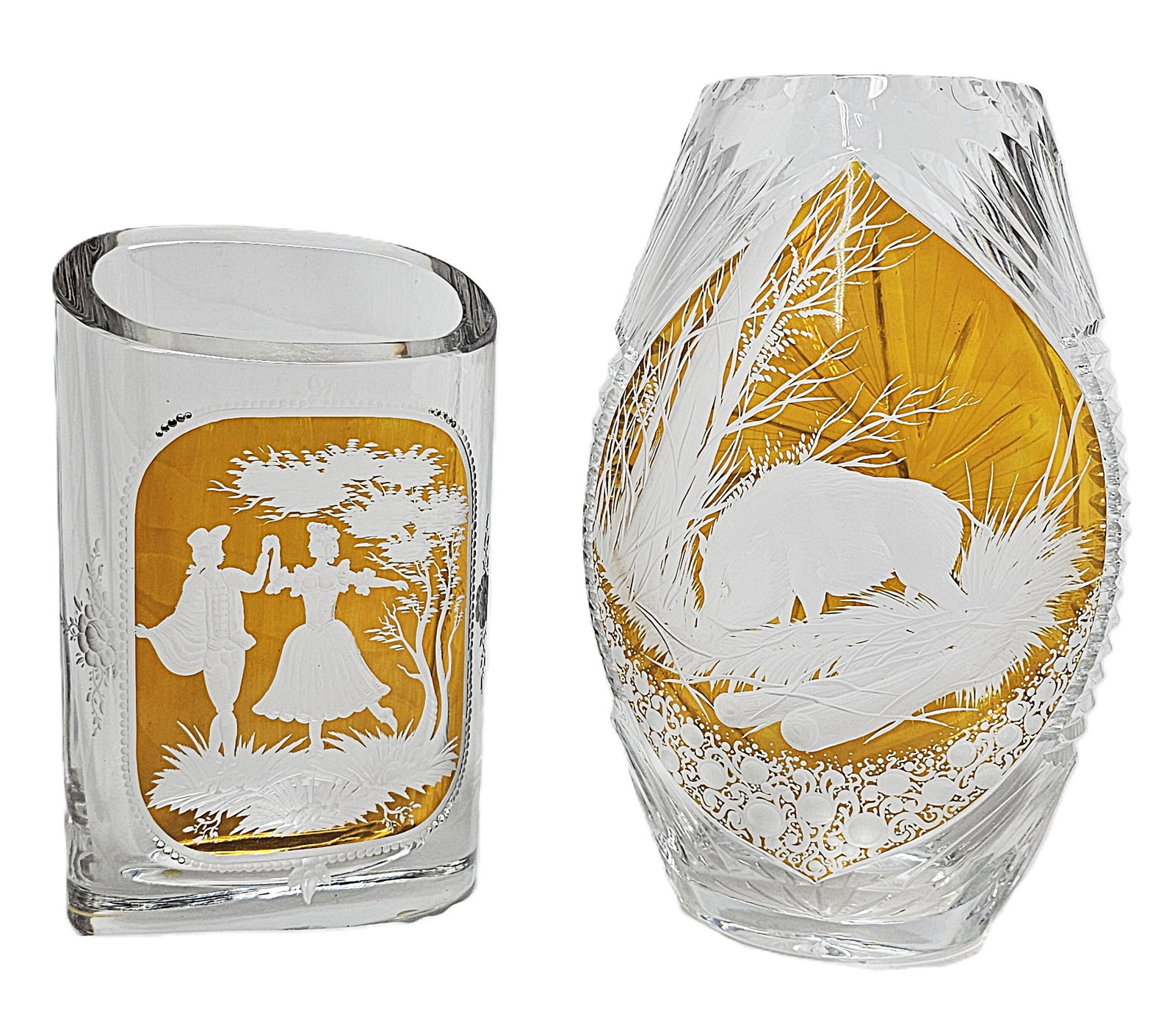 Lot of Two Large Presentation Size Woodland Wildlife & Dancing Couple Centerpiece Vases Vessels (1 of 10)