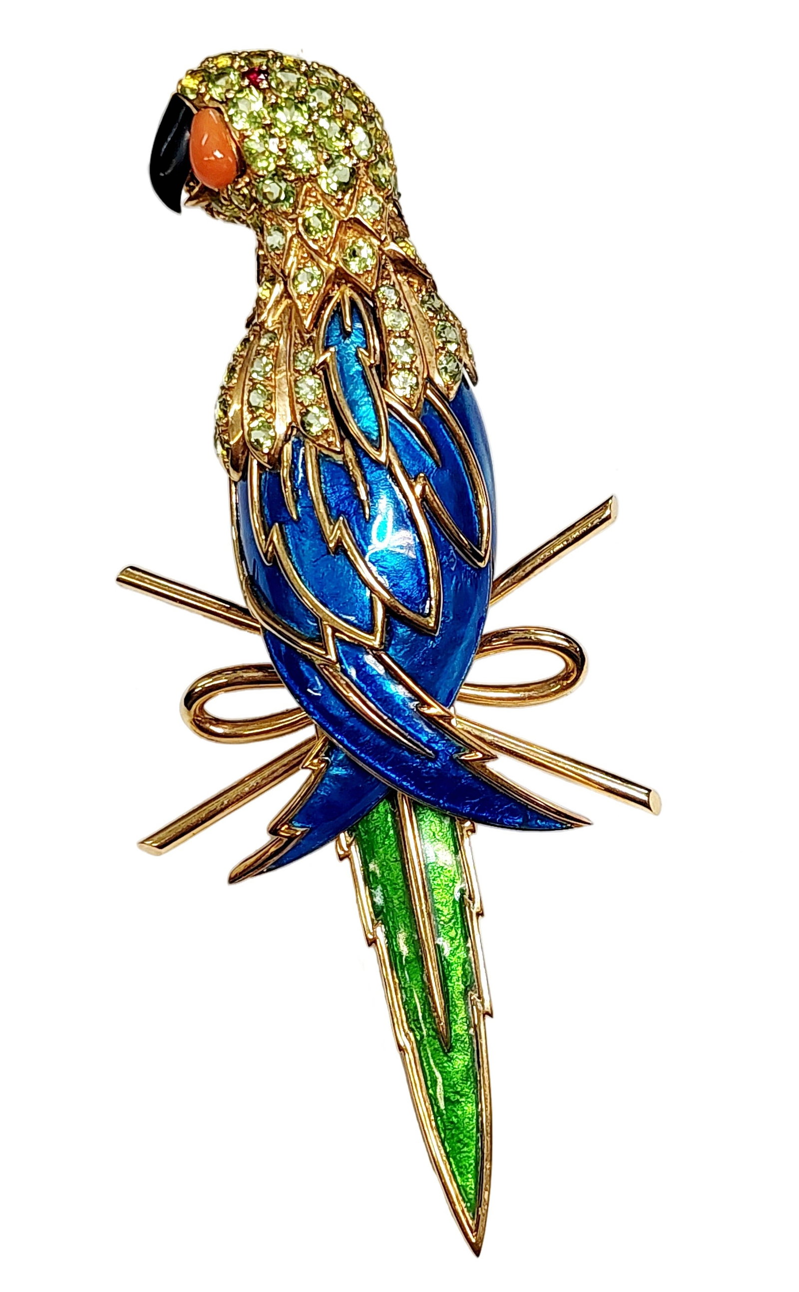 Large Size Enamel Tiffany Co 18k Gold Schlumberger Parrot Bird Brooch Approx 4.6 Inches (1 of 9)