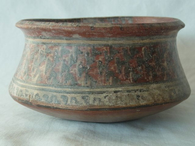 Ancient Pre-Columbian Pre Inca Andean Peruvian Nazca Ic: Ancient Pre-Columbian Pre Inca Andean Peruvian Nazca Ica Redware Stoneware Ceramic Pottery Burnished Key & Weaving Pattern Slip Painted Vessel Bowl From Chincha Province. The provenance of this item i