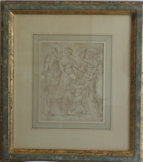 Renaissance School of Michelangelo or Raphael Old Maste: Renaissance School of Michelangelo or Raphael Old Master 17th Century Italian Drawing Sepia Wash or Watercolor en Grisaille Original vintage lithograph of a woodblock print by Hermann Max Pechstein wh