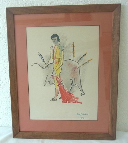 Original 1963 Signed Jean Cocteau Matador & Bull Color: Original 1963 Signed Jean Cocteau Matador & Bull Color Lithograph Print Original vintage lithograph print by Jean Maurice Eugène Clément Cocteau; accomplished French poet, novelist, dramatist, desig