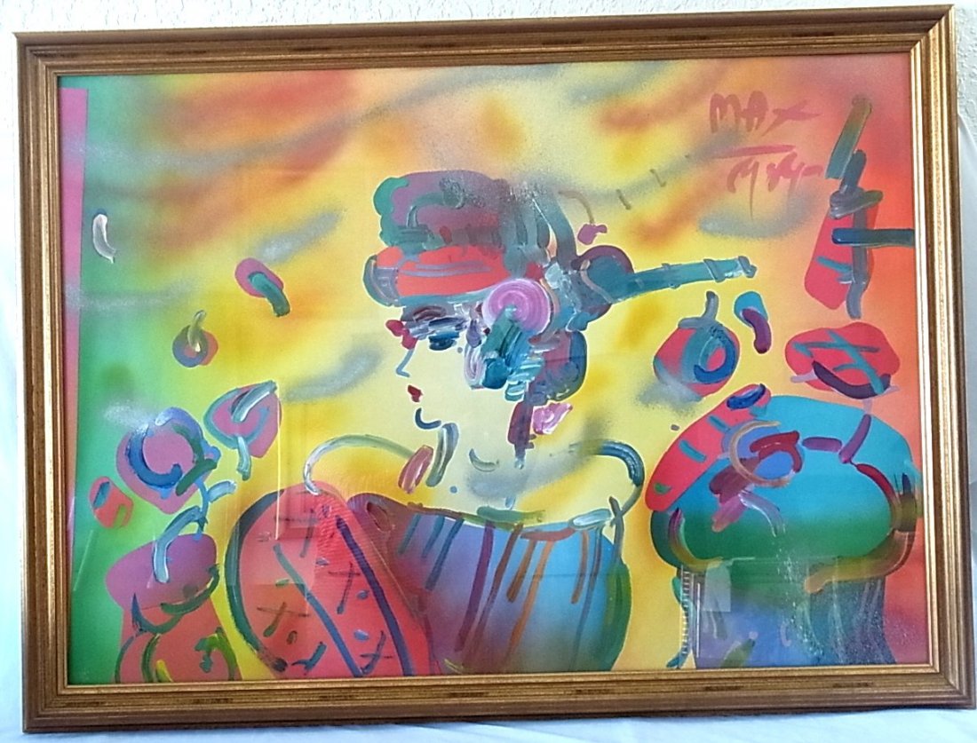 Large Original Peter Max signed Painting Woman with Hat: Large Original Peter Max signed Painting Woman with Hat in Profile Acrylics on Paper Large original acrylic on paper by artist Peter Max, considered America’s most famous living Pop Culture icon. Pr
