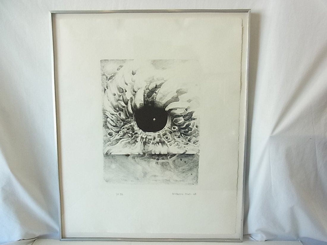 Lee Bontecou Ltd Ed32 EIGHT STONE Lithograph Print Publ: Lee Bontecou Ltd Ed32 EIGHT STONE Lithograph Print Published by Universal Limited Art Editions with Founder Tatyana Grosman Letterhead Artist: Lee Bontecou (American b1931): Best known for the sculptu