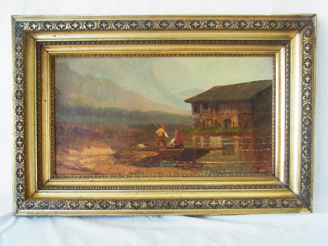 Orig Hudson River School Canadian Quebec Ontario Subjec: Orig Hudson River School Canadian Quebec Ontario Subject Luminist Genre Painting Beautiful luminist oil on canvas which was purchased decades ago by local retirees from Maine at a Massachusetts antiqu