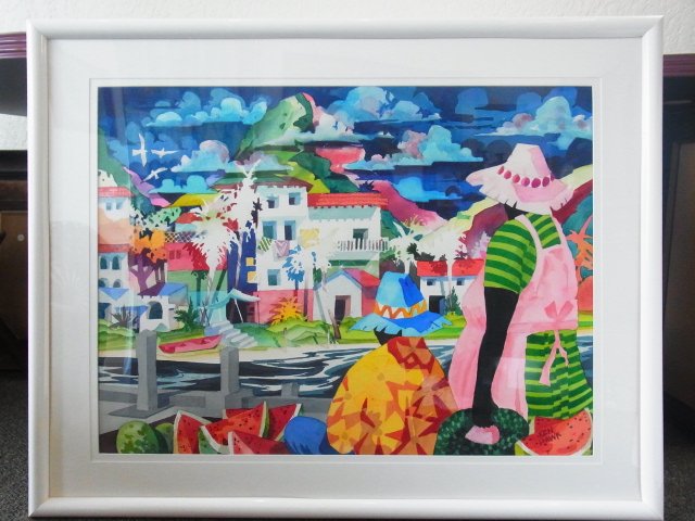Lg Orig Kenneth Hawk Caribbean Bahamas Tropical Docksid: Lg Orig Kenneth Hawk Caribbean Bahamas Tropical Dockside Watercolor Painting Large original tropical dockside seascape watercolor painting by academically trained and highly collectible Florida artist