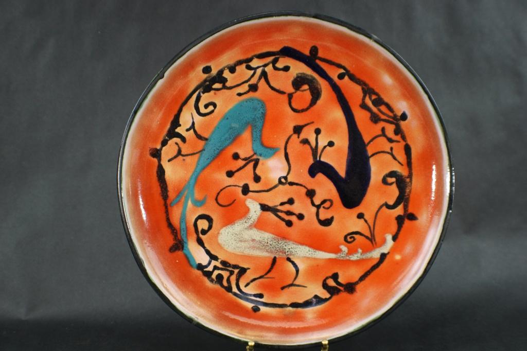 Porcelain Platter Depicting 3 Birds: Approximately 12 inches diameter. From the Estate of Rabbi Stanley Garfein. May have scratches and abrasions. Statements regarding this item's condition or functionality do not create a warranty and d
