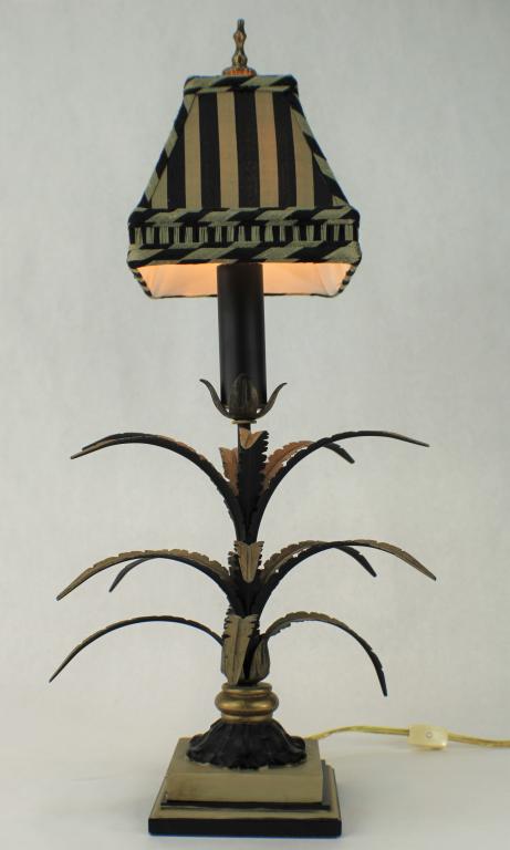 Palm Design Table Lamp with Shade: Metal And resin base. Measures approximately 23 1/4 inches tall.