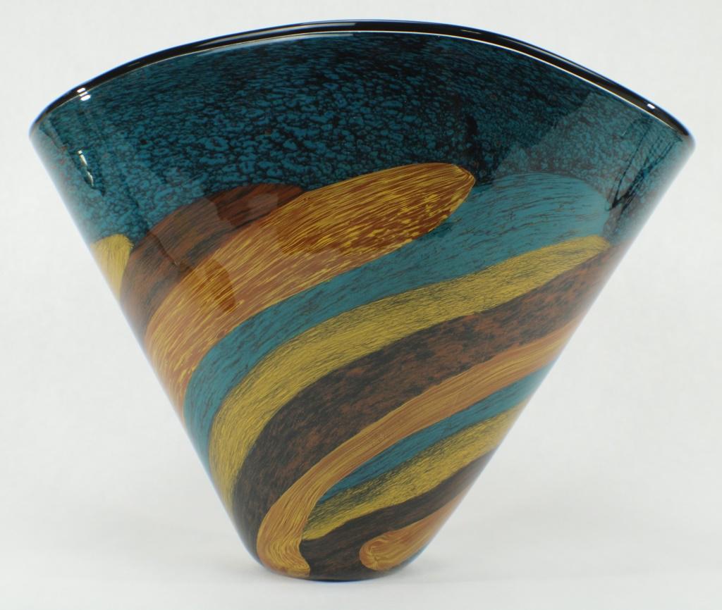 Decorative Art Glass Vase: Measures approximately 13 inches x 8 inches x 10 inches tall. May have scratches and abrasions. Statements regarding this item's condition or functionality do not create a warranty and do not describe