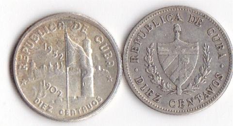 1948 and 1952 Cuba Diez Centavos - Silver: 1948 and 1952 Cuba Diez Centavos - Silver