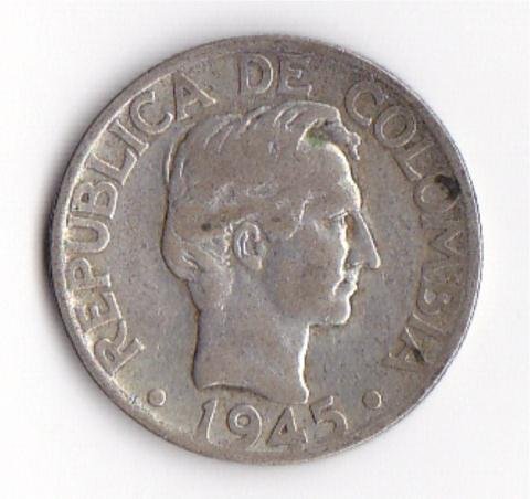 1945 Colombia 50% Silver 20 Centavos: 1945 Colombia 50% Silver 20 Centavos