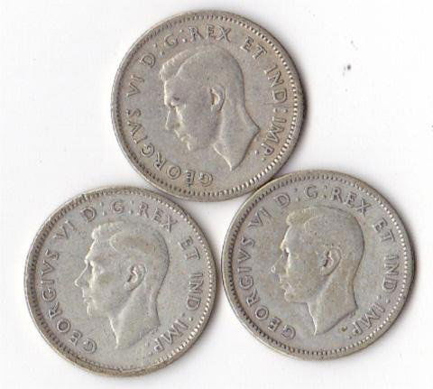 3 - Canada Silver Dimes: 3 - Canada Silver Dimes - 1940, 1941, & 1945