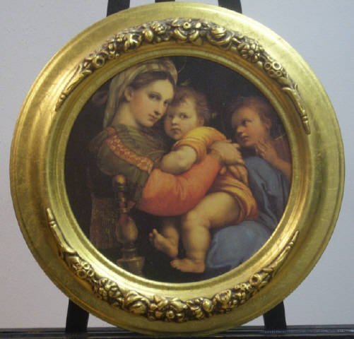 Madonna Della Seggiola" Oil on Canvas Framed": Madonna Della Seggiola" Oil on Canvas Framed after Sanzio Raphael- Reproduction by Unknown Artist - Measures 17" Across"