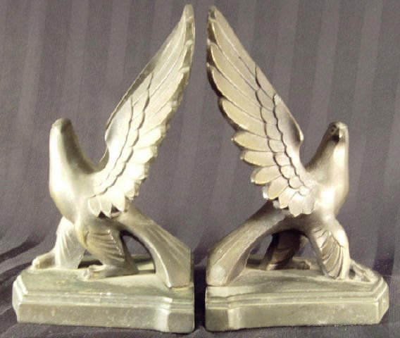 Pair of Frankart Art Deco Cast Metal Eagle Bookens: Pair of Frankart Art Deco Cast Metal Eagle Bookends - Approx 7 Tall"