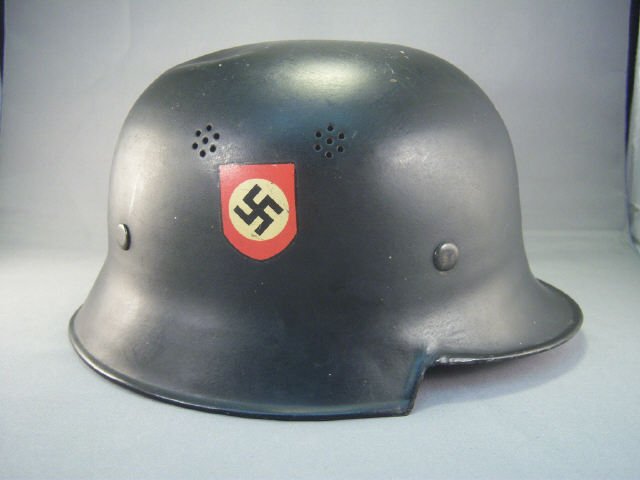 Nazi M40 Double Decal Police Helmet: Nazi M40 Double Decal Police Helmet - Both Decals Intact - Size 58 - Chin Strap Appears to have been Replaced.