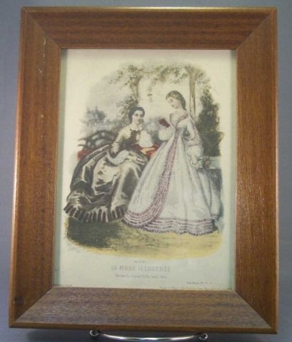 Antique Victorian LaMode Fashion Plates, Dated 186: Pair of antique LaMode fashion plates, dated 1862. Part of a larger set (lot is nos. 53 and 55) from La Mode Illustr?e. Printed in the US. Good condition. Both are 8 1/2 tall, 10 3/8" high."