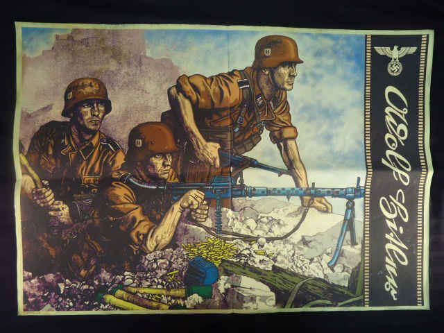 Waffen SS ADOLF HITLER Division Propaganda Poster: German World War II Waffen SS ADOLF HITLER Division Propaganda/Recruiting Paper Poster. Measures 23 1/4 by 33 3/4". Rare"