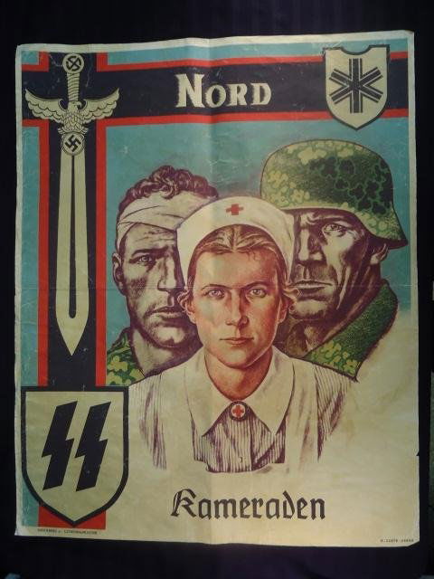Waffen SS NORD Division Propaganda Poster: German World War II Waffen SS NORD Division Propaganda/Recruiting Paper Poster. Measures 27 1/8 by 34". Scarce"