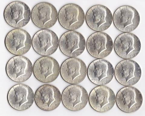20 - 40% Silver Kennedy Half Dollars: 20 - 40% Silver Kennedy Half Dollars 1 - 1966, 5-1967, 9-1969D, and 5-1969D