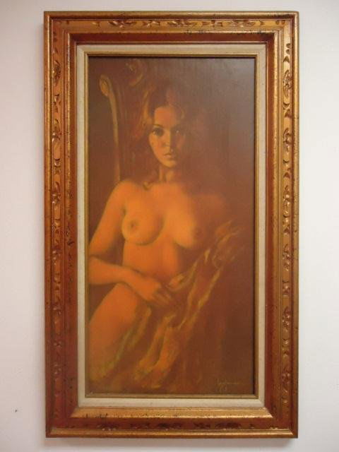 Leo Jansen Oil on Canvas Painting: Leo Jansen Oil on Canvas Painting - Red Head in Chair Partly Covered by Blanket - Canvas Measures 14 3/4 X 30" - Framed 37 1/2" X 22 1/2" - Needs Cleaning"