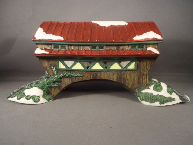 Holiday Time Porcelain Village Collectible Bridge: Holiday Time Handpainted Porcelain Village Collectible Covered Bridge - Approx 10 1/2L X 4 1/2"T - Still in Original Box"