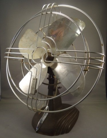 Vintage K-M Jack Frost Fan: Vintage K-M Jack Frost Fan - Art Deco Design with Stream Line Cut-out, chrome-plated metal on metal, manufactured by Knapp Monarch - Cord Cut Off