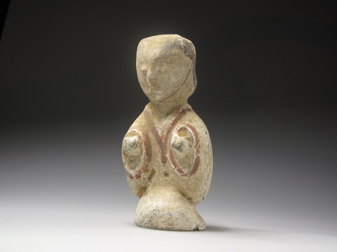 A Painted Pottery Figure of Female, Han Dynasty: H:16.3cm