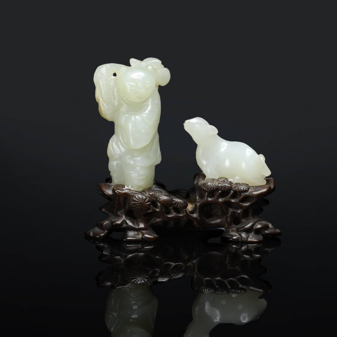 A Group of White Jade Figures of Cow and Cowboy (1 of 3)