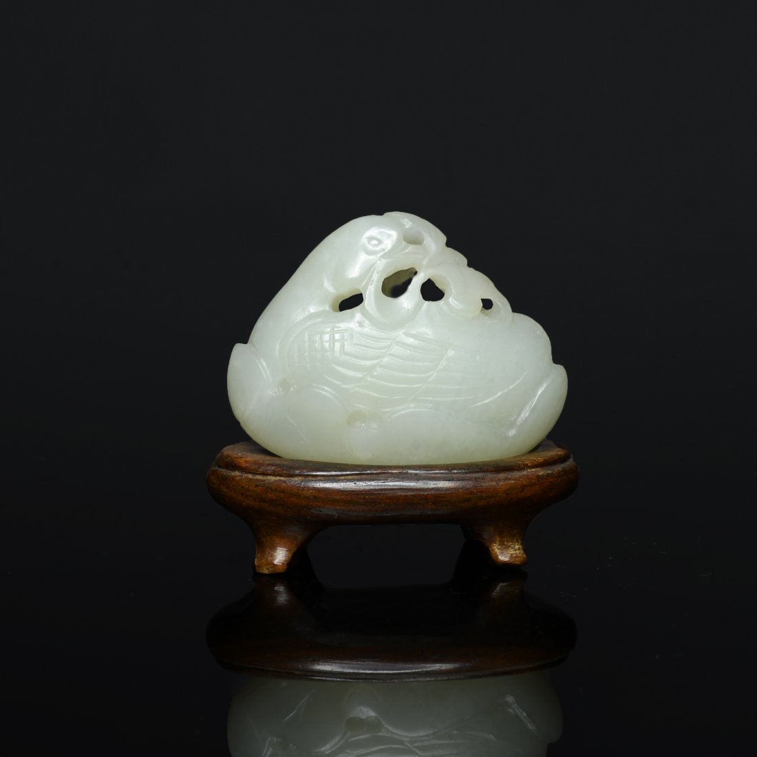 A White Jade 'Goose And Lingzhi' Group (1 of 2)
