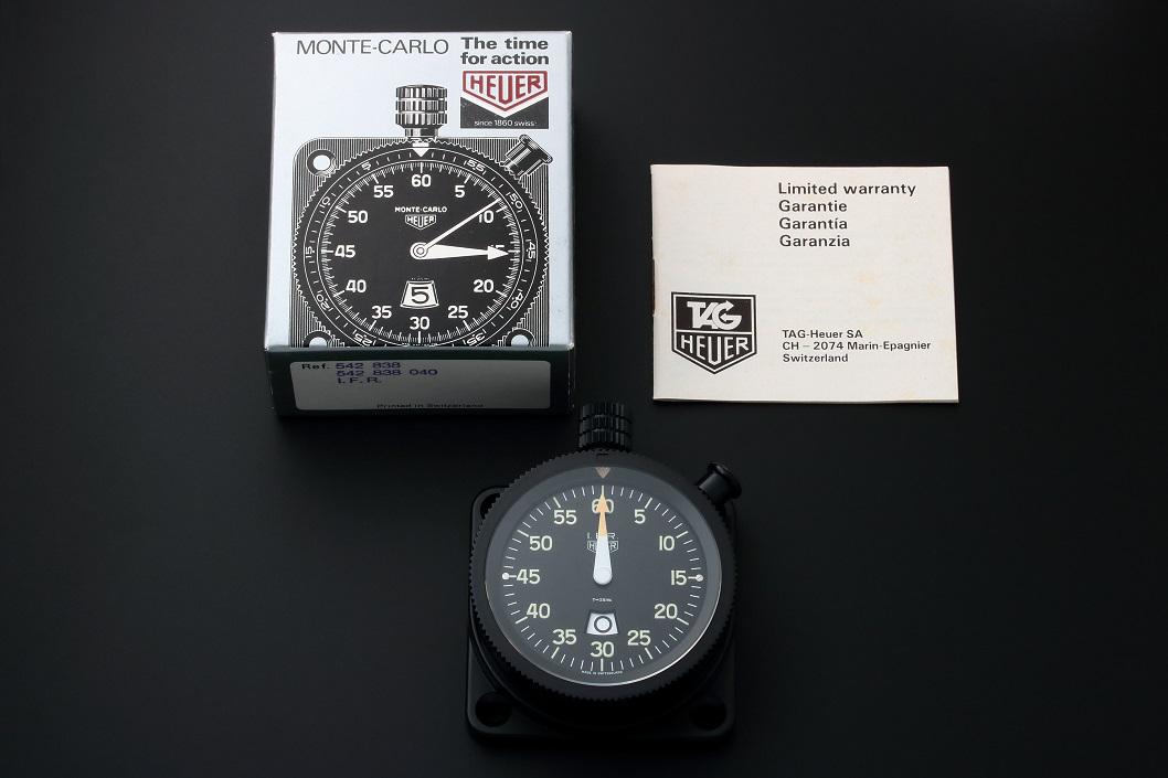 Heuer IFR Dashboard Timer Stopwatch 542.838.040: Vintage Heuer airplane I.F.R. (Instrument Flight Rules) 12 minute stopwatch dashboard timer, ref #542.838 or #515.838.040. Black Heuer dial with Arabic numerals. Swiss made. Accompanied by a fi